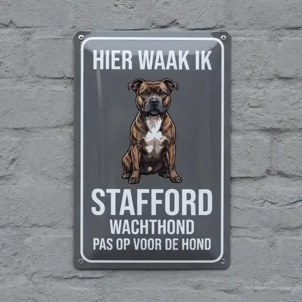 Waakbord Staffordshire Bull Terrier - Hier Waak Ik