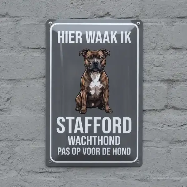 Waakbord Staffordshire Bull Terrier - Hier Waak Ik