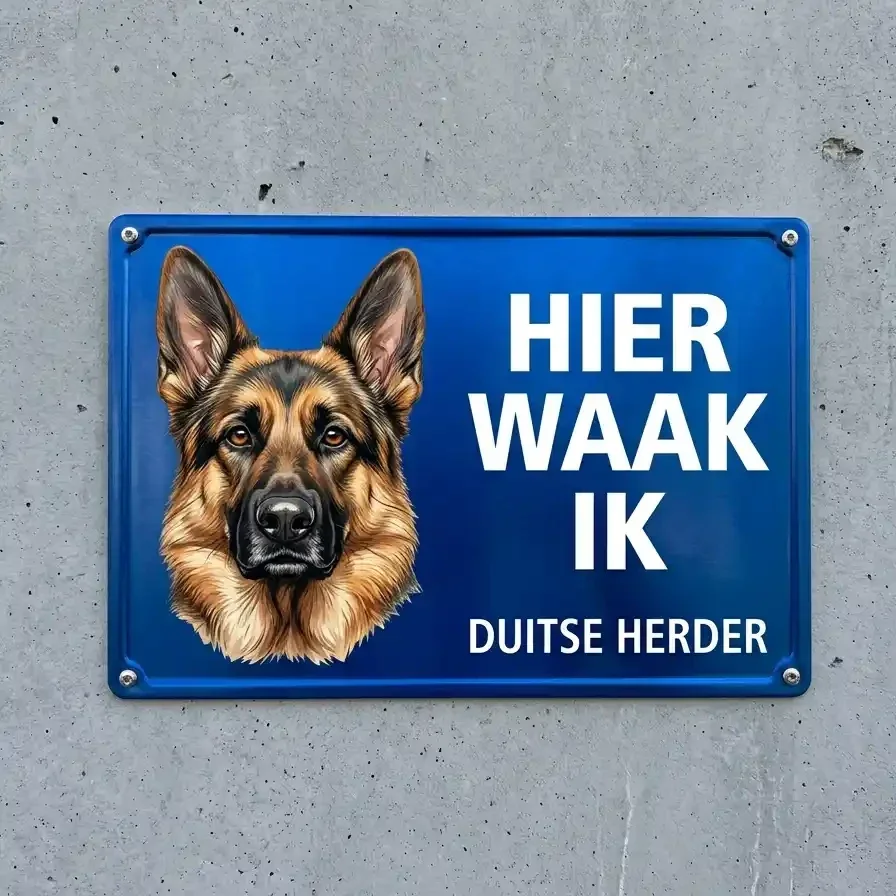 Metalen Waakbord Duitse Herder – Hier Waak Ik
