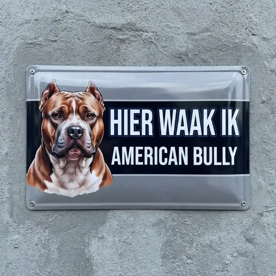 Metalen Waakbord American Bully - Hier Waak Ik