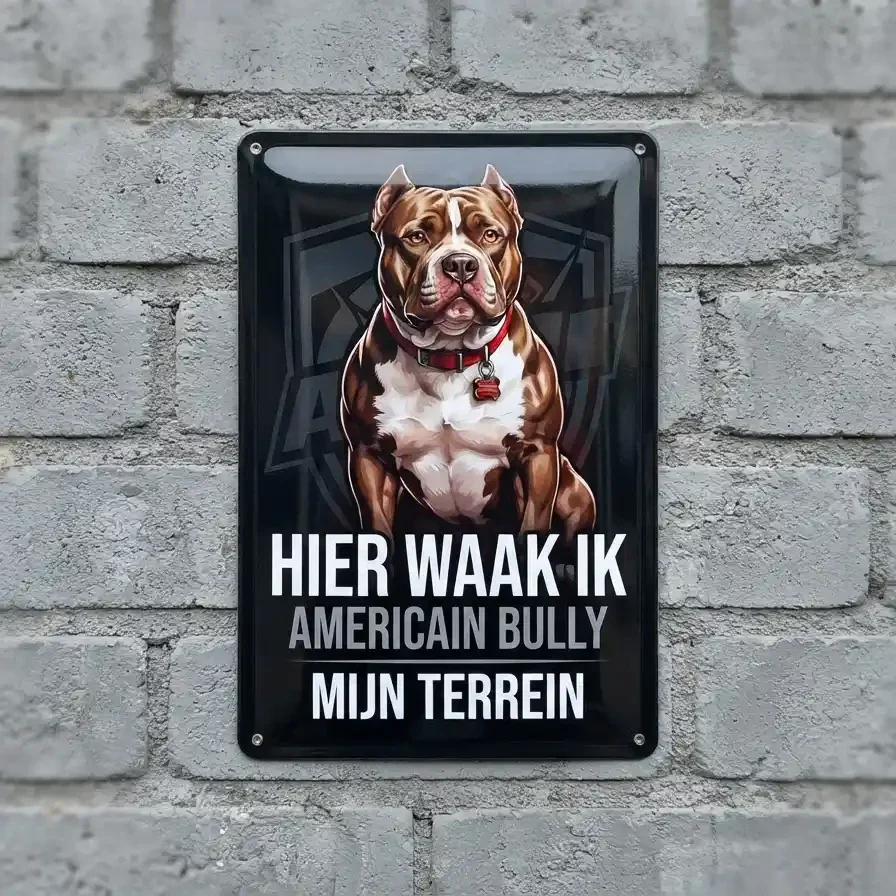 Metalen Waakbord American Bully - Hier Waak Ik