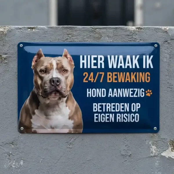 Metalen Waakbord American Bully - Hier Waak Ik