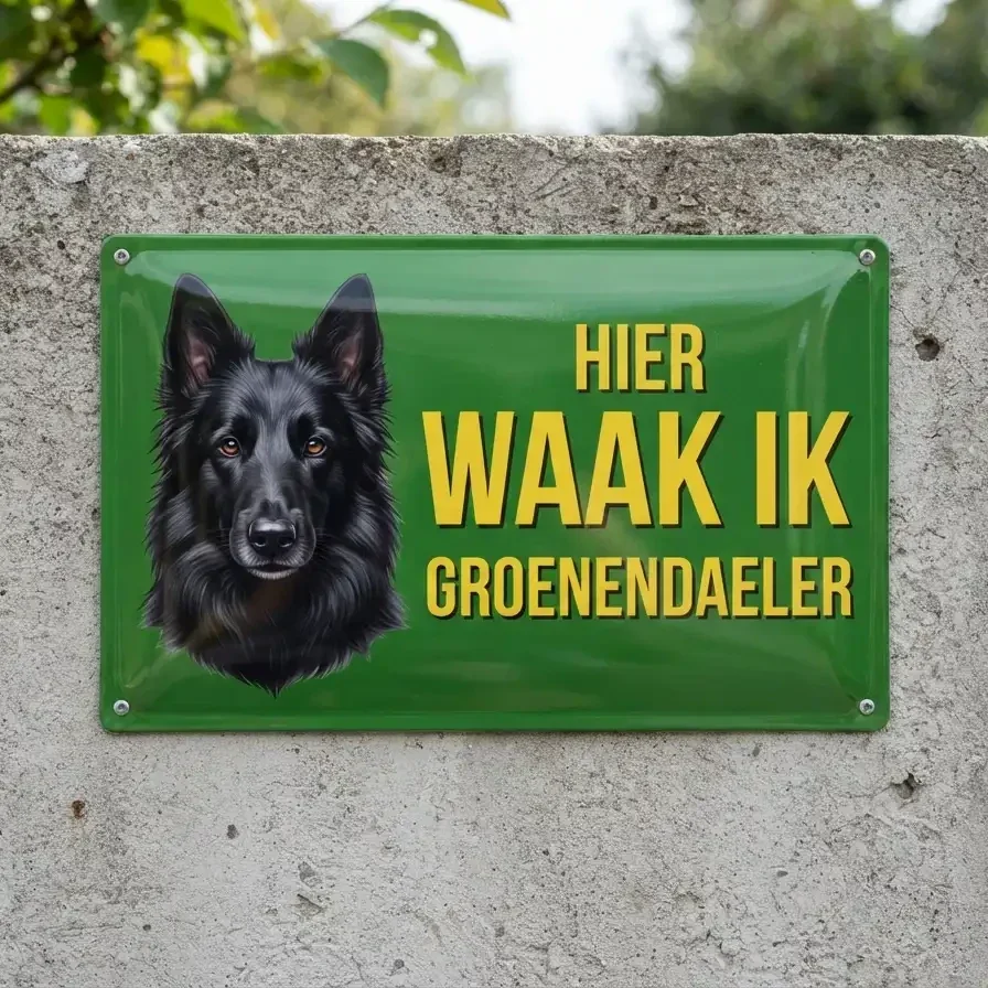 Metalen Waakbord Groenendaeler - Hier Waak Ik