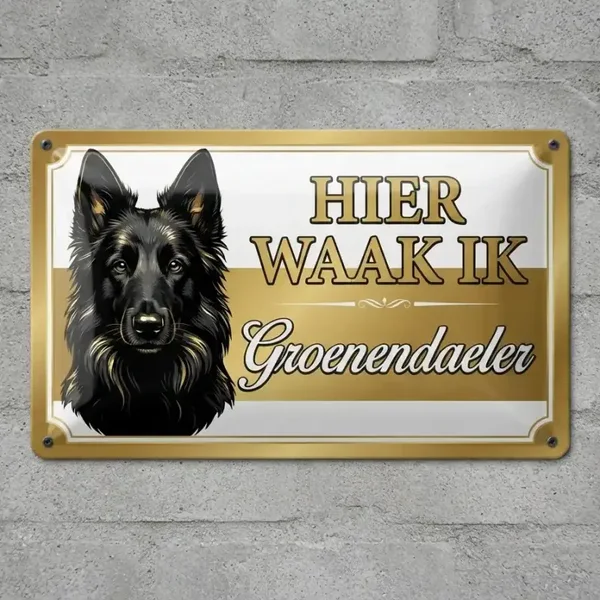 Metalen waakbord Groenendaeler - Hier waak ik