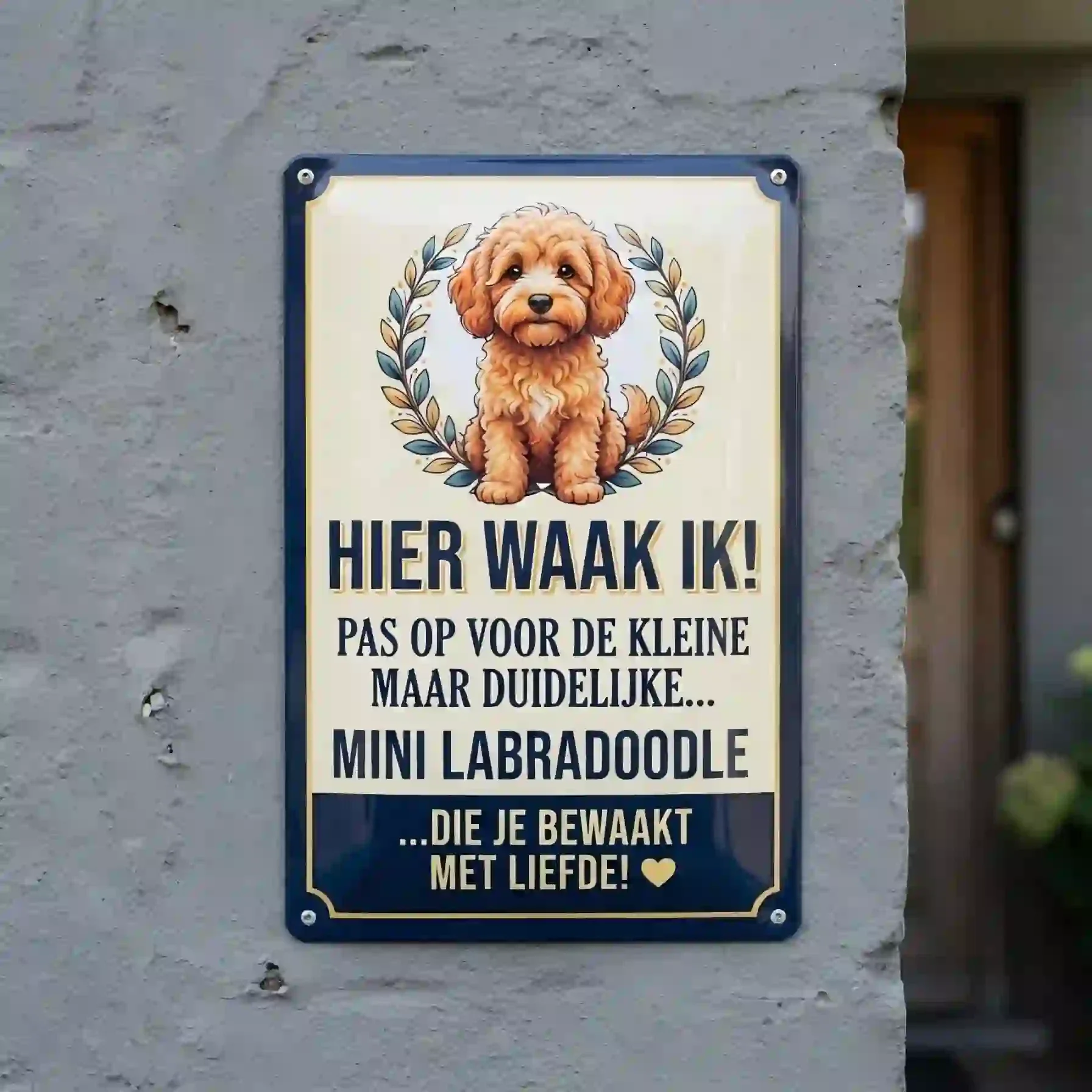 Vol Metaal Mini Labradoodle Waakbord - 10 Designs