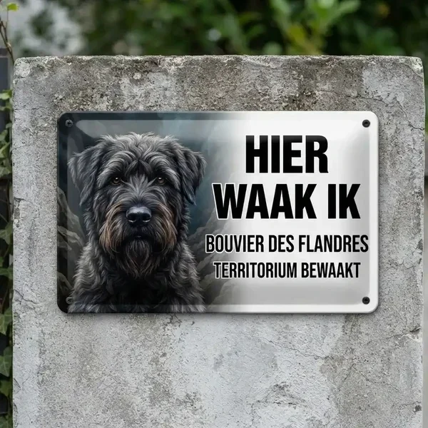 Metalen Waakbord Bouvier des Flandres - Hier Waak Ik