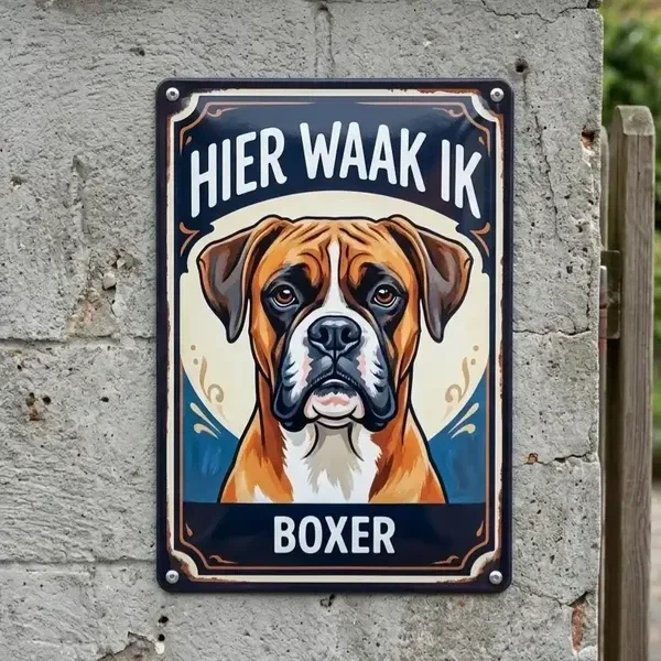 Metalen Waakbord Boxer - Hier Waak Ik