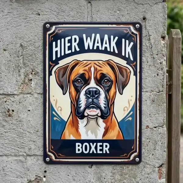 Metalen Waakbord Boxer - Hier Waak Ik
