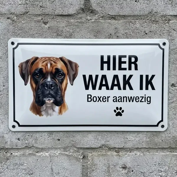 Metalen Waakbord Boxer - Hier Waak Ik