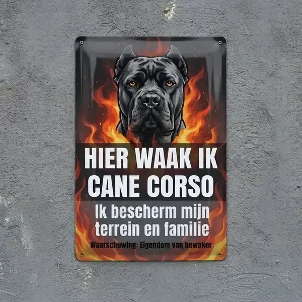 Waakbord Cane Corso Metaal – Vlammen
