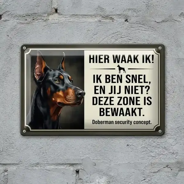 Dobermann Waarschuwingsbord Metaal 3 Talen