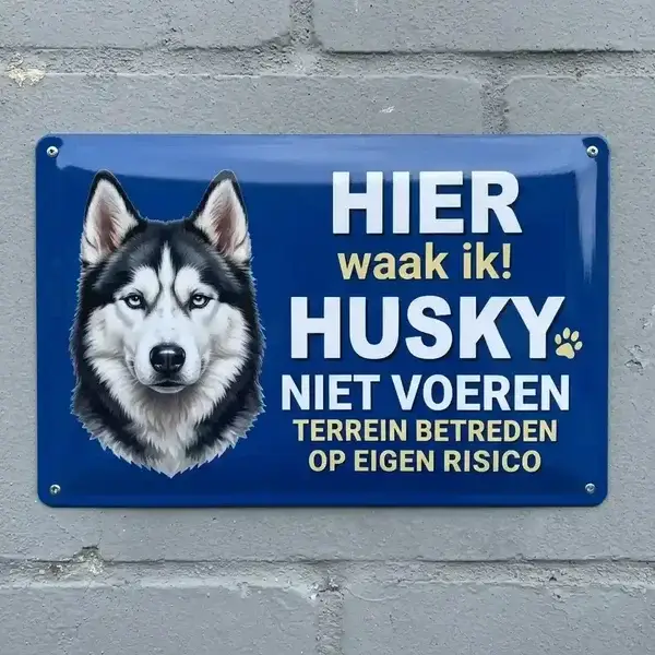 Metalen Waakbord Husky - Hier Waak Ik