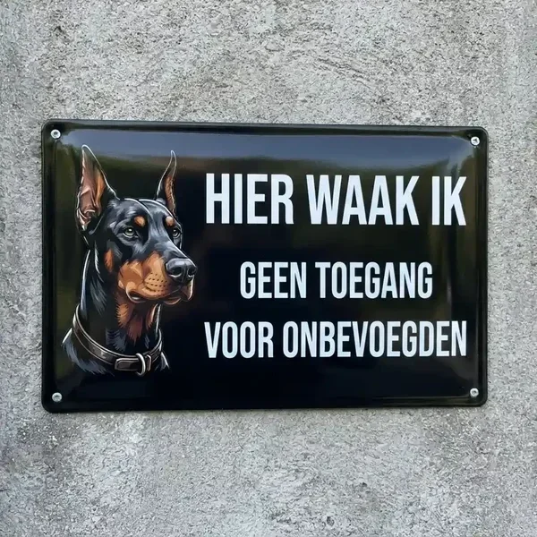 Metalen Waakbord Dobermann - Hier Waak