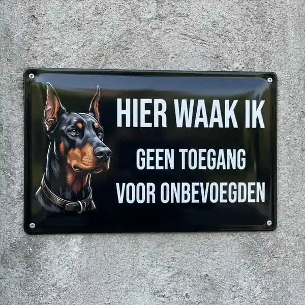 Metalen Waakbord Dobermann - Hier Waak