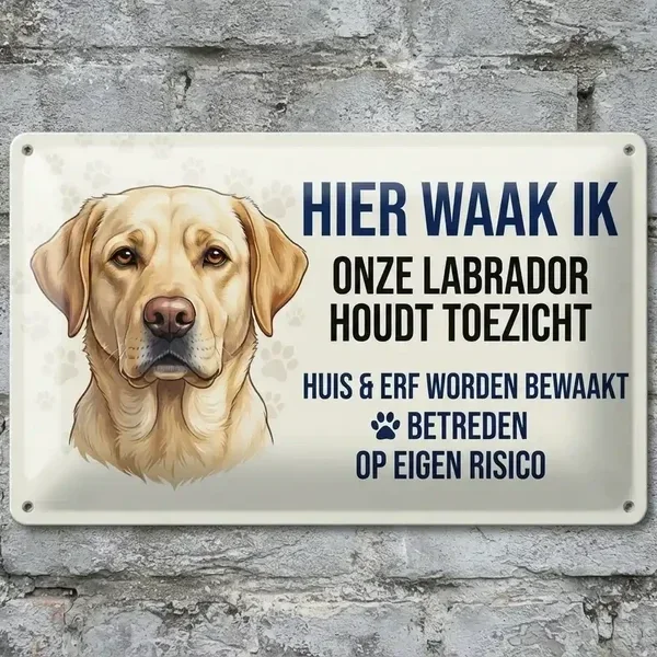 Metalen Waakbord Labrador - Hier Waak Ik