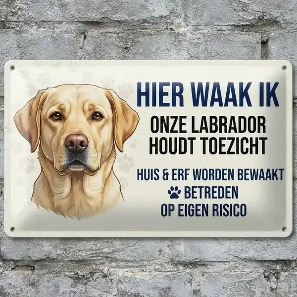 Metalen Waakbord Labrador - Hier Waak Ik