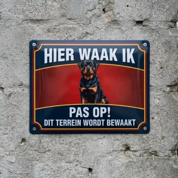 Waakbord Rottweiler Metaal – Hier Waak Ik