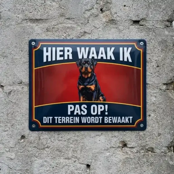 Waakbord Rottweiler Metaal – Hier Waak Ik
