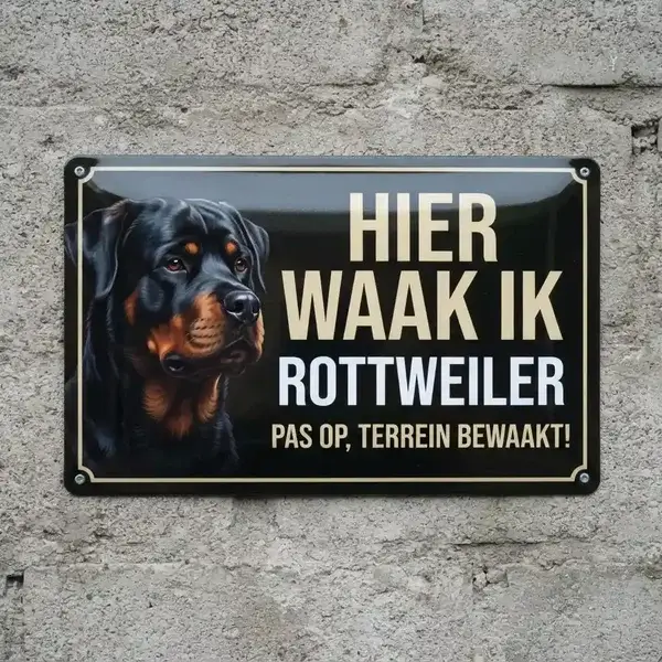 Metalen Waakbord Rottweiler - Hier Waak Ik