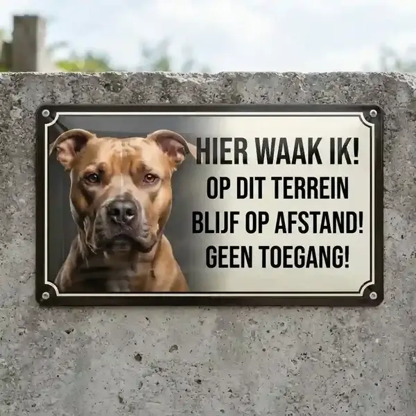 Metalen Waakbord Pitbull - Hier Waak Ik