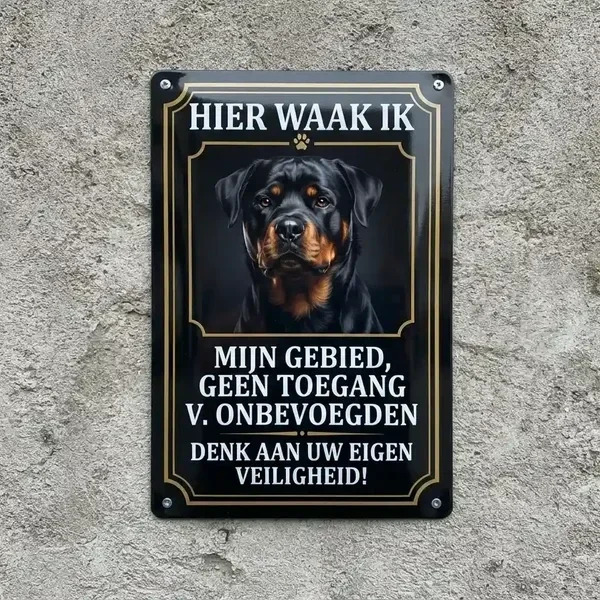 Metal Waakbord Rottweiler - Hier Waak Ik