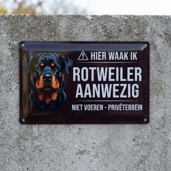 Metaal Waakbord Rottweiler - Hier Waak Ik