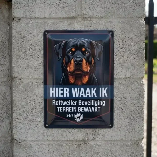 Metalen Waakbord Rottweiler - Hier Waak Ik