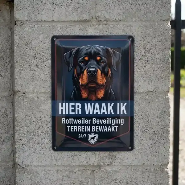 Metalen Waakbord Rottweiler - Hier Waak Ik