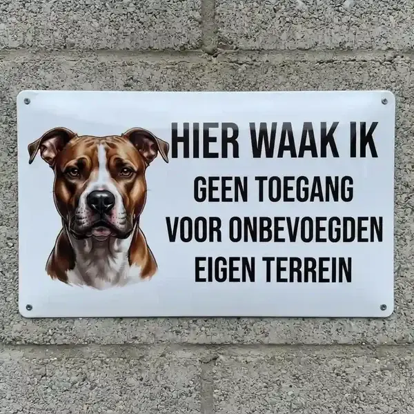 Metalen Waakbord Pitbull - Hier Waak Ik