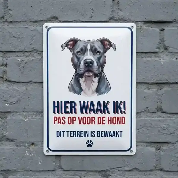 Metalen Waakbord Pitbull – Hier Waak Ik