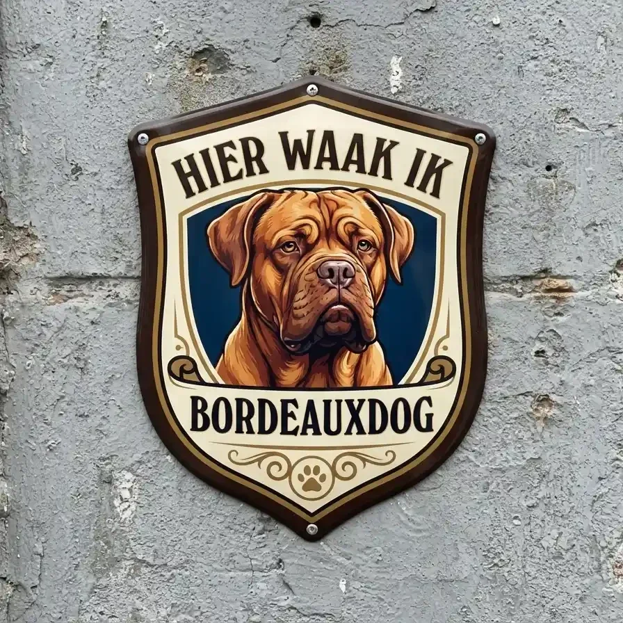 Waakbord Bordeauxdog Acryl - Hier Waak Ik