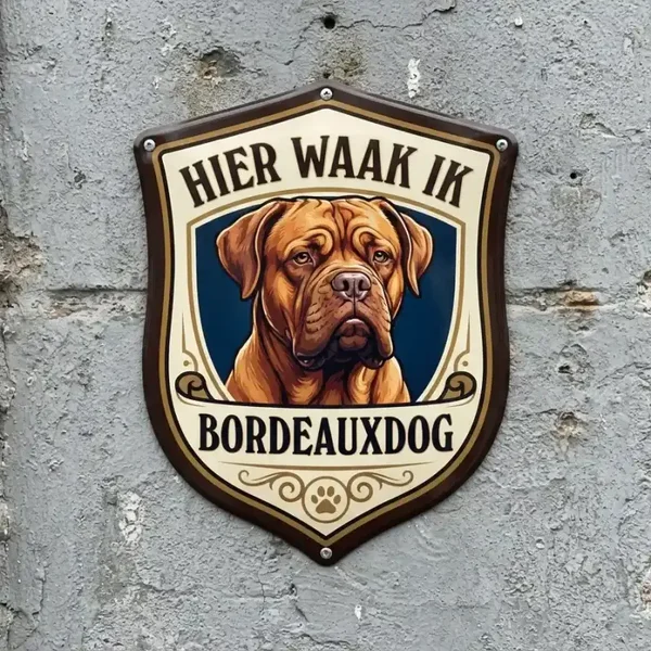 Waakbord Bordeauxdog Acryl - Hier Waak Ik