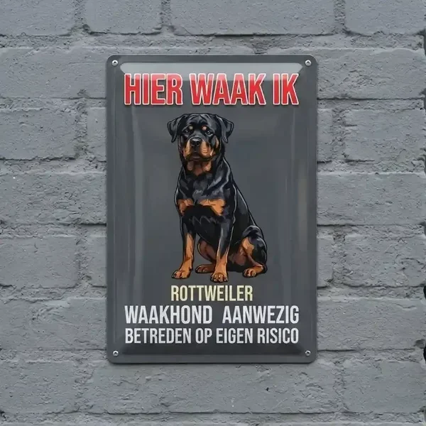 Metalen Waakbord Rottweiler – Hier Waak Ik