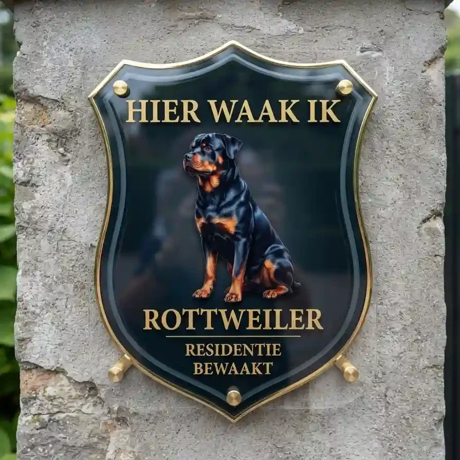 Waakbord Rottweiler - Hier Waak Ik - Acryl 4mm