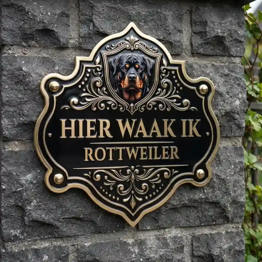 Waakbord Rottweiler - Acryl Schild 'Hier Waak Ik