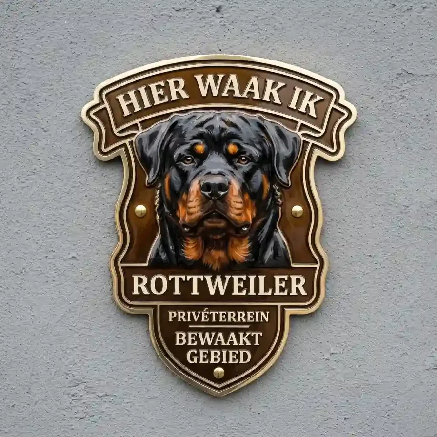 Waakbord Rottweiler - Hier waak ik / Privéterrein