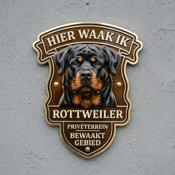 Waakbord Rottweiler - Hier waak ik / Privéterrein