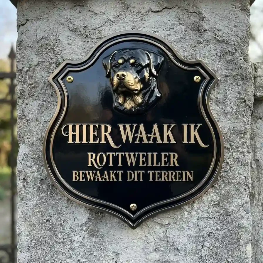 Waakbord Rottweiler - "Hier Waak Ik