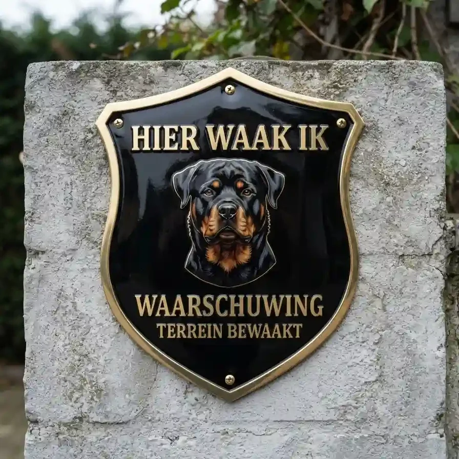Acryl Waakbord Rottweiler Schild - "Hier Waak Ik