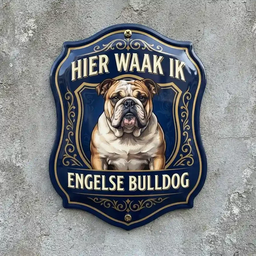 Waakbord Acryl Engelse Bulldog - Hier Waak Ik