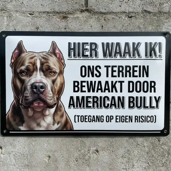 Metaal waakbord American Bully drietalig