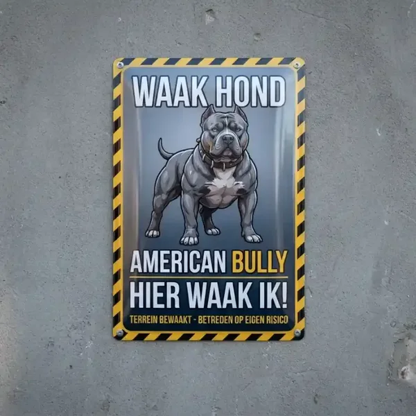 Metalen Waakbord American Bully - Hier Waak Ik