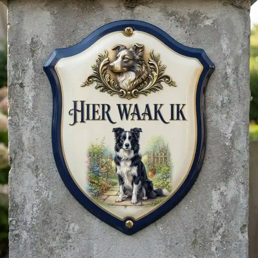 Waakbord Border Collie - Acryl 4mm - Hier waak ik