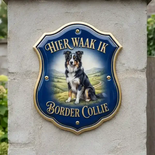 Waakbord Border Collie - Hier Waak Ik (Acryl)