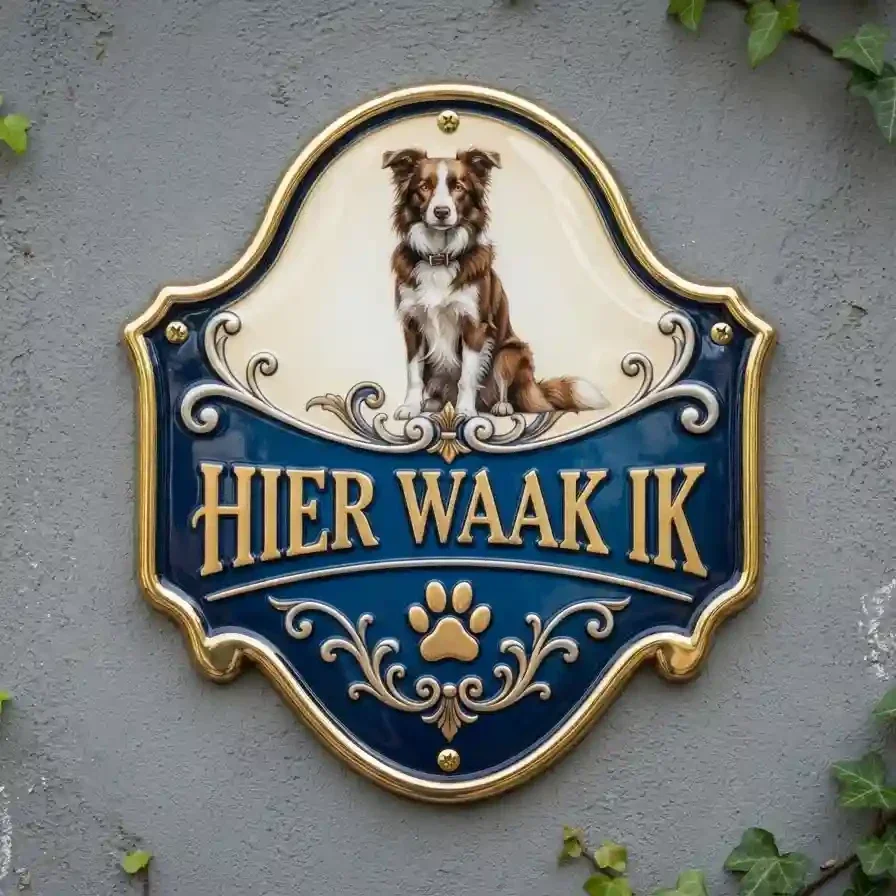 Border Collie Waakbord 'Hier Waak Ik' - Acryl 25x30/35x40