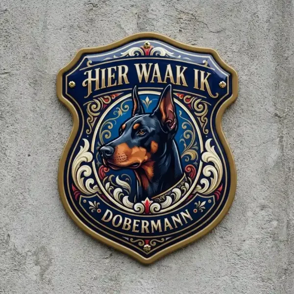 Waakbord Dobermann - Hier Waak Ik