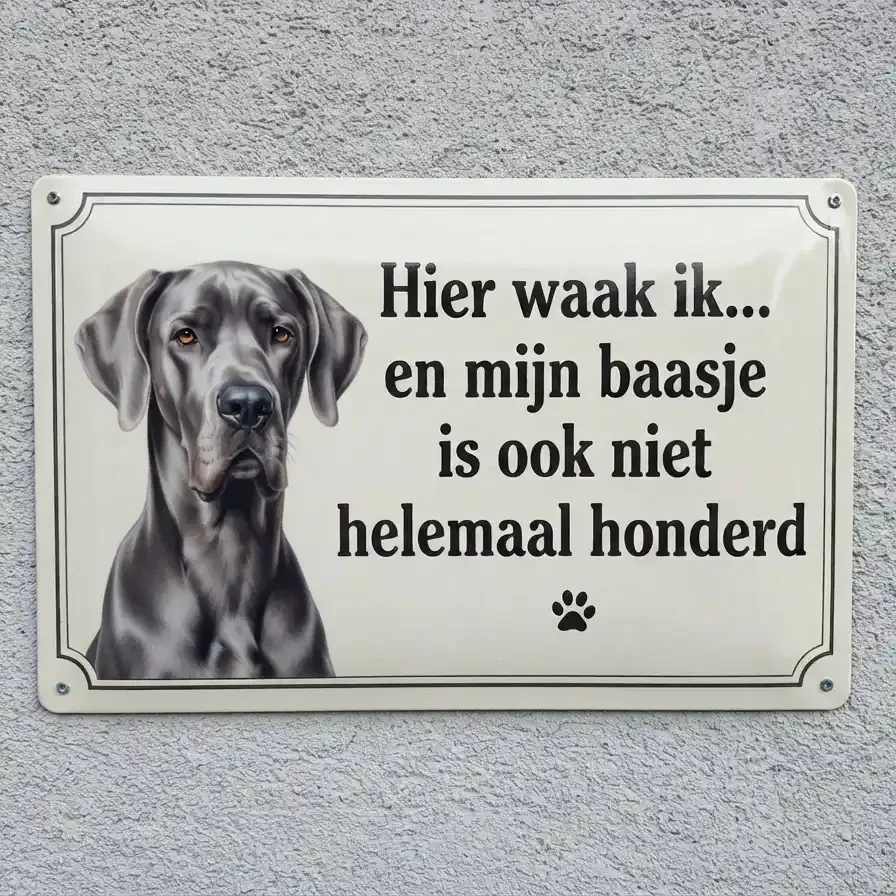 Metalen Waarschuwingsbord Duitse Dog - Hier waak ik