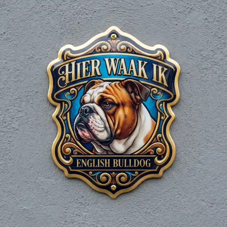 Waakbord Engelse Bulldog - Hier Waak Ik
