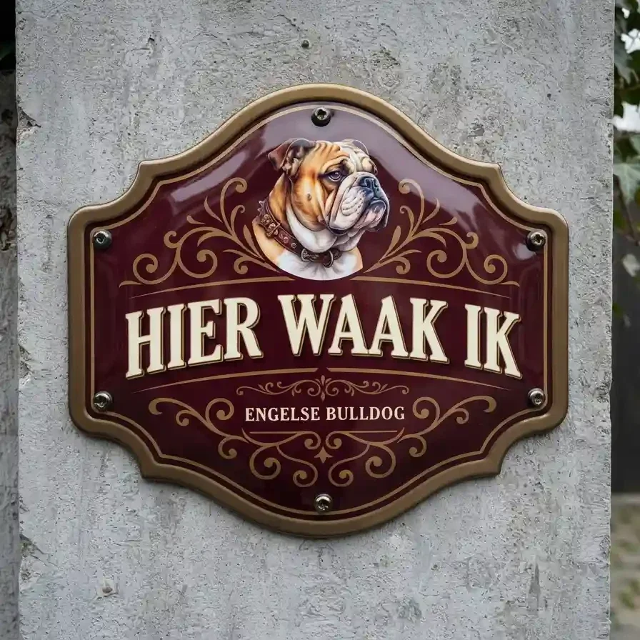 Waakbord Engelse Bulldog - Hier Waak Ik