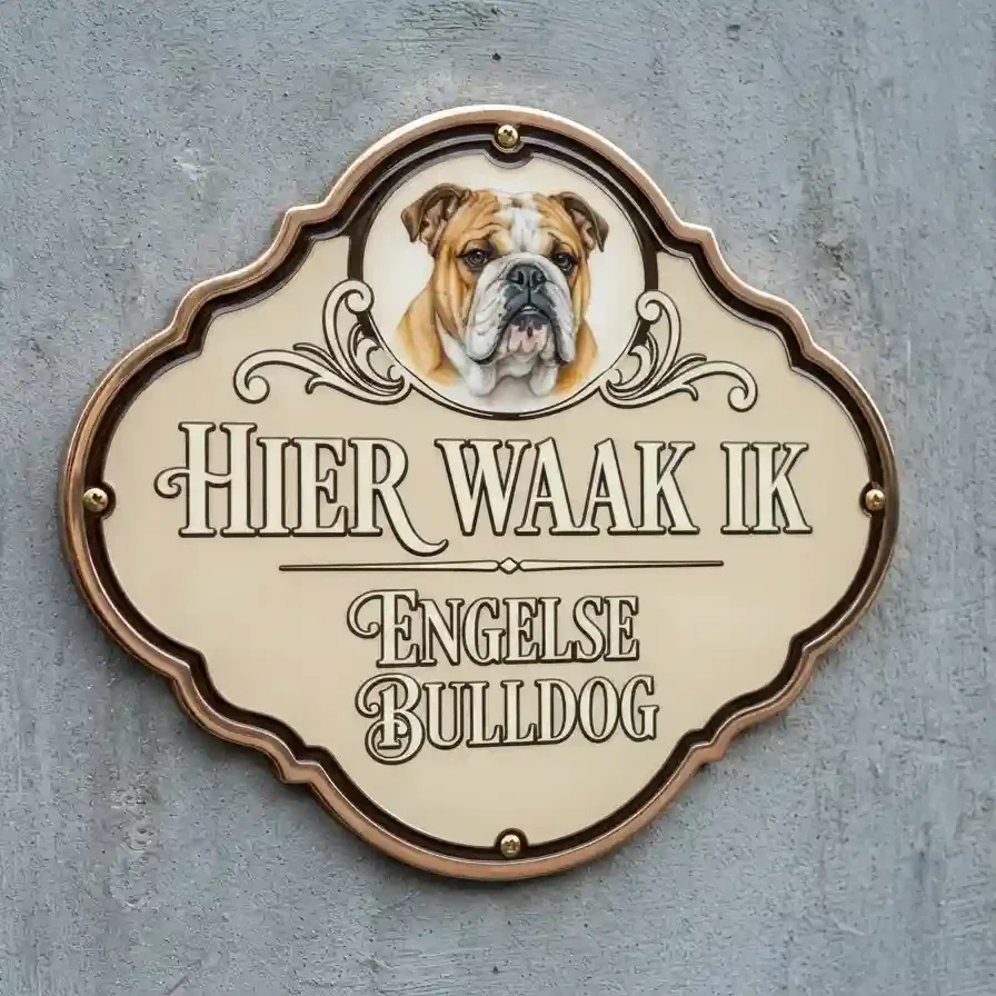 Waakbord Engelse Bulldog - Hier waak ik